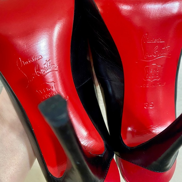 🔥 Christian Louboutin Black Leather Platform Peep Toe Heels Pumps Shoes 🔥 - Picture 10 of 10